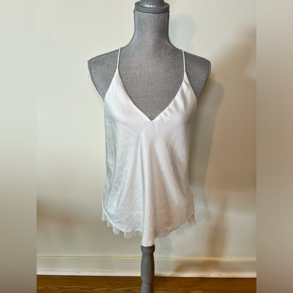Intimately Free People Ivory Racerback Tulle Hem Tank Top Cami Size Medium